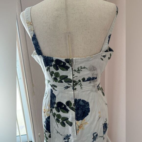 Nicholas white denim rose flare dress. Midi style with front slit sz 10 - Picture 3 of 16